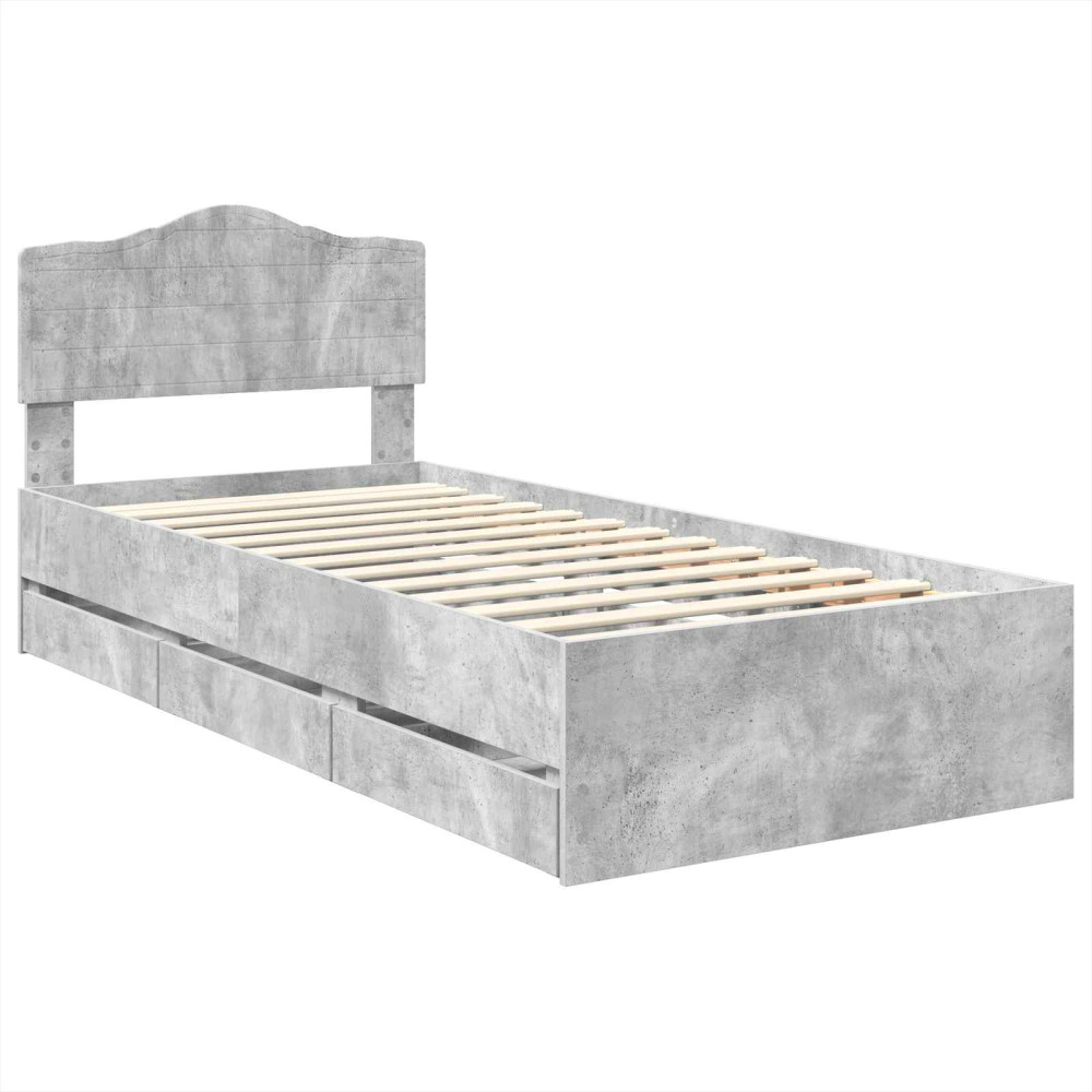 Produktbild för Sängram med låda med lagring Betonggrå 90 x 190 cm Ingenjörsträ