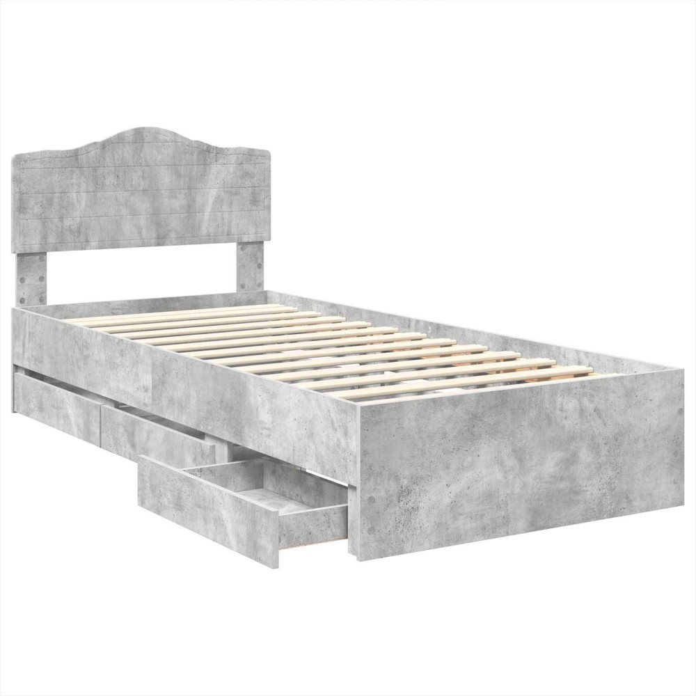 Produktbild för Sängram med låda med lagring Betonggrå 90 x 190 cm Ingenjörsträ