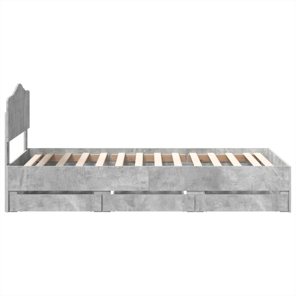 Produktbild för Sängram med låda med lagring Betonggrå 90 x 190 cm Ingenjörsträ
