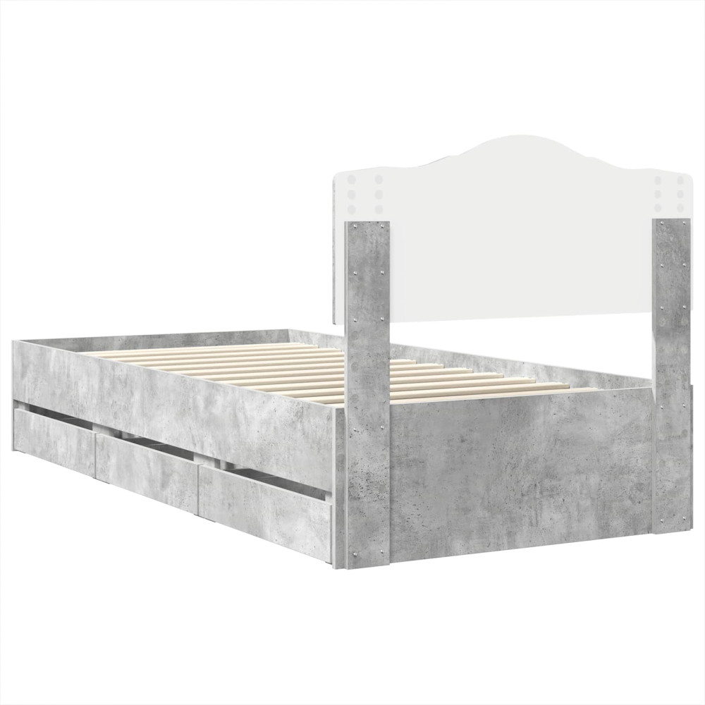Produktbild för Sängram med låda med lagring Betonggrå 90 x 190 cm Ingenjörsträ