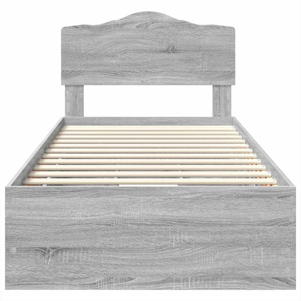 Produktbild för Sängram med låda Grå Sonoma 90 x 190 cm Ingenjörsträ