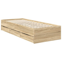 Produktbild för Sängram med låda med lagring Sonoma-ek 75 x 190 cm Ingenjörsträ
