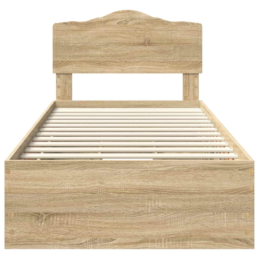 Produktbild för Sängram med låda med lagring Sonoma-ek 75 x 190 cm Ingenjörsträ