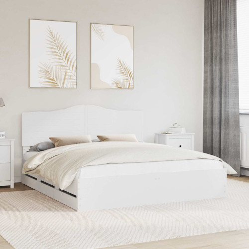 vidaXL Sängram med låda med huvudgavel Vit 200 x 200 cm Ingenjörsträ