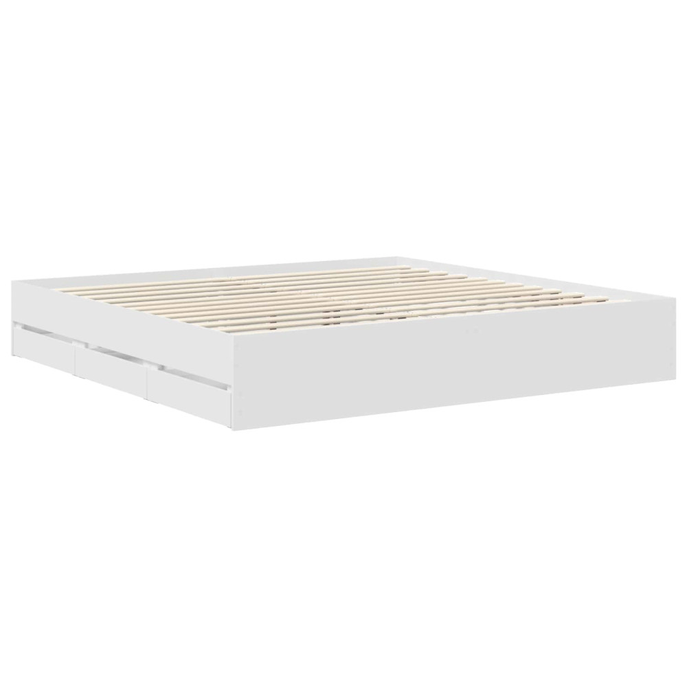 Produktbild för Sängram med låda med huvudgavel Vit 200 x 200 cm Ingenjörsträ