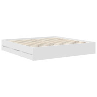 Produktbild för Sängram med låda med huvudgavel Vit 200 x 200 cm Ingenjörsträ