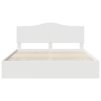 Produktbild för Sängram med låda med huvudgavel Vit 200 x 200 cm Ingenjörsträ