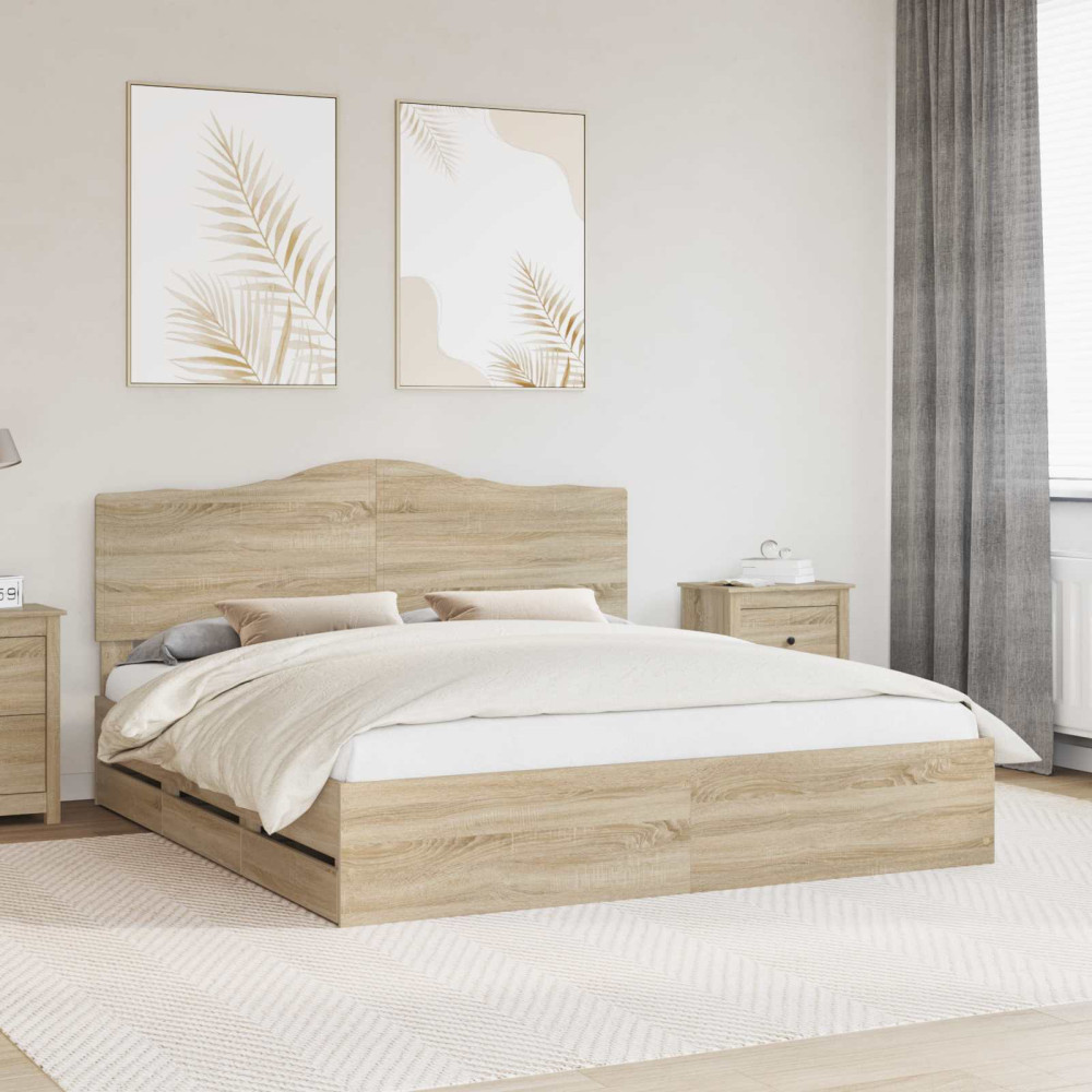 Produktbild för Sängram med låda Sonoma-ek 200 x 200 cm Ingenjörsträ