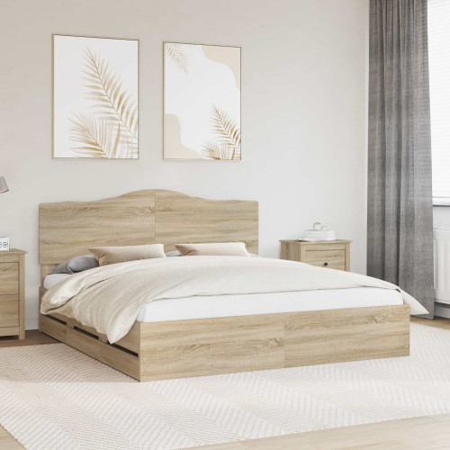 vidaXL Sängram med låda Sonoma-ek 200 x 200 cm Ingenjörsträ