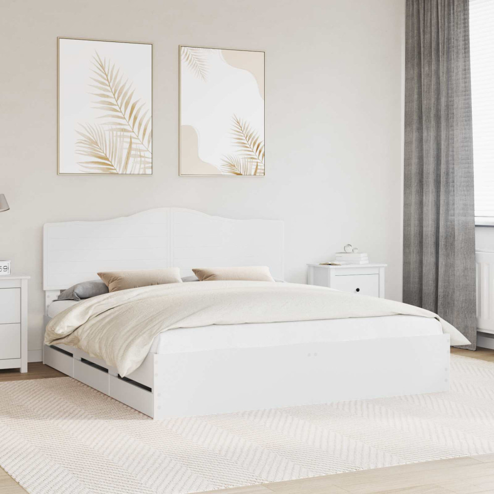 Produktbild för Sängram med låda med huvudgavel Vit 180 x 200 cm Ingenjörsträ
