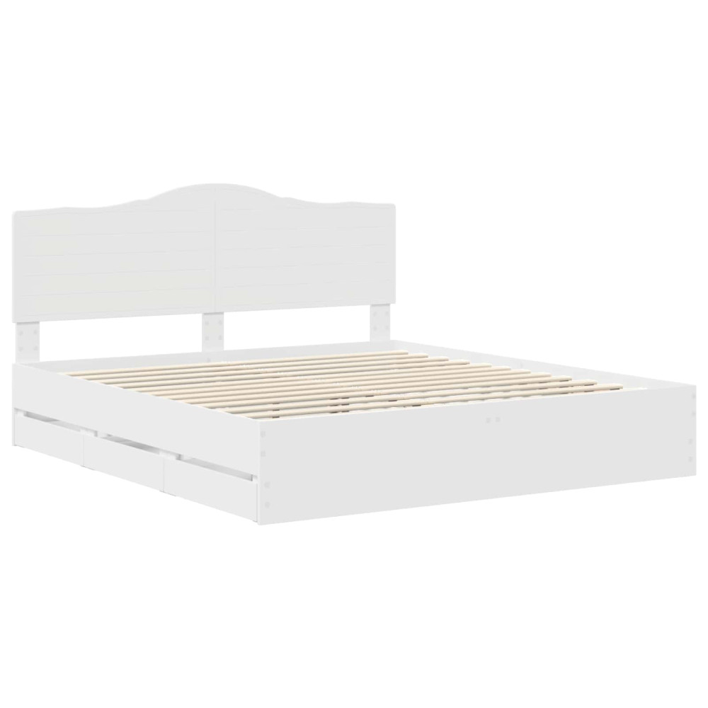 Produktbild för Sängram med låda med huvudgavel Vit 180 x 200 cm Ingenjörsträ