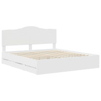 Produktbild för Sängram med låda med huvudgavel Vit 180 x 200 cm Ingenjörsträ