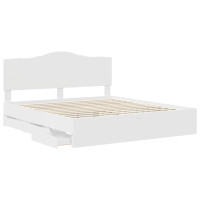 Produktbild för Sängram med låda med huvudgavel Vit 180 x 200 cm Ingenjörsträ