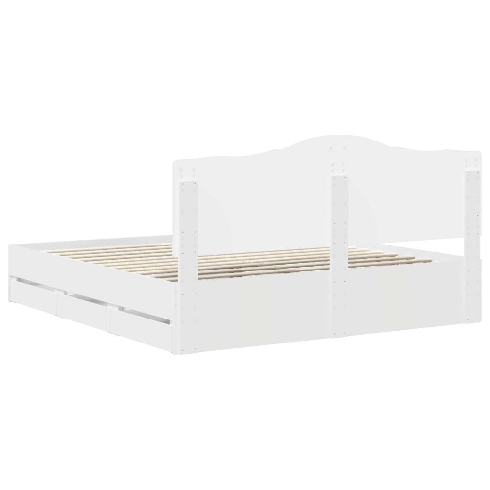 Produktbild för Sängram med låda med huvudgavel Vit 180 x 200 cm Ingenjörsträ
