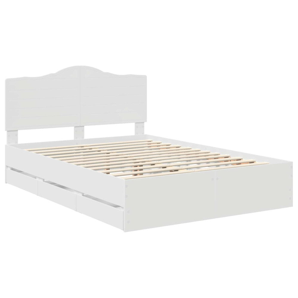 Produktbild för Sängram med låda med huvudgavel Vit 160 x 200 cm Ingenjörsträ