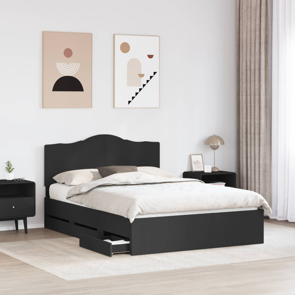 Produktbild för Sängram med låda med huvudgavel Svart 160 x 200 cm Ingenjörsträ