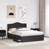 Produktbild för Sängram med låda med huvudgavel Svart 160 x 200 cm Ingenjörsträ