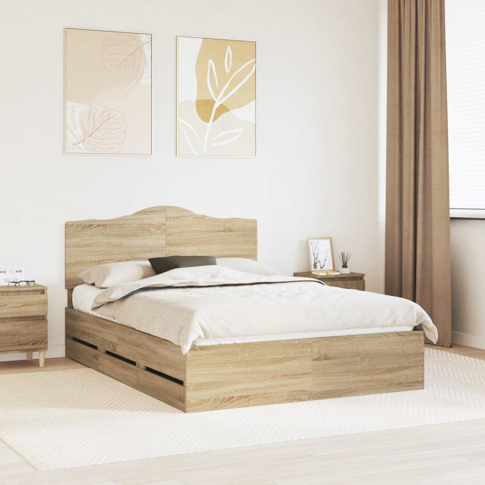 Produktbild för Sängram med låda Sonoma-ek 160 x 200 cm Ingenjörsträ
