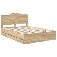 Produktbild för Sängram med låda Sonoma-ek 160 x 200 cm Ingenjörsträ