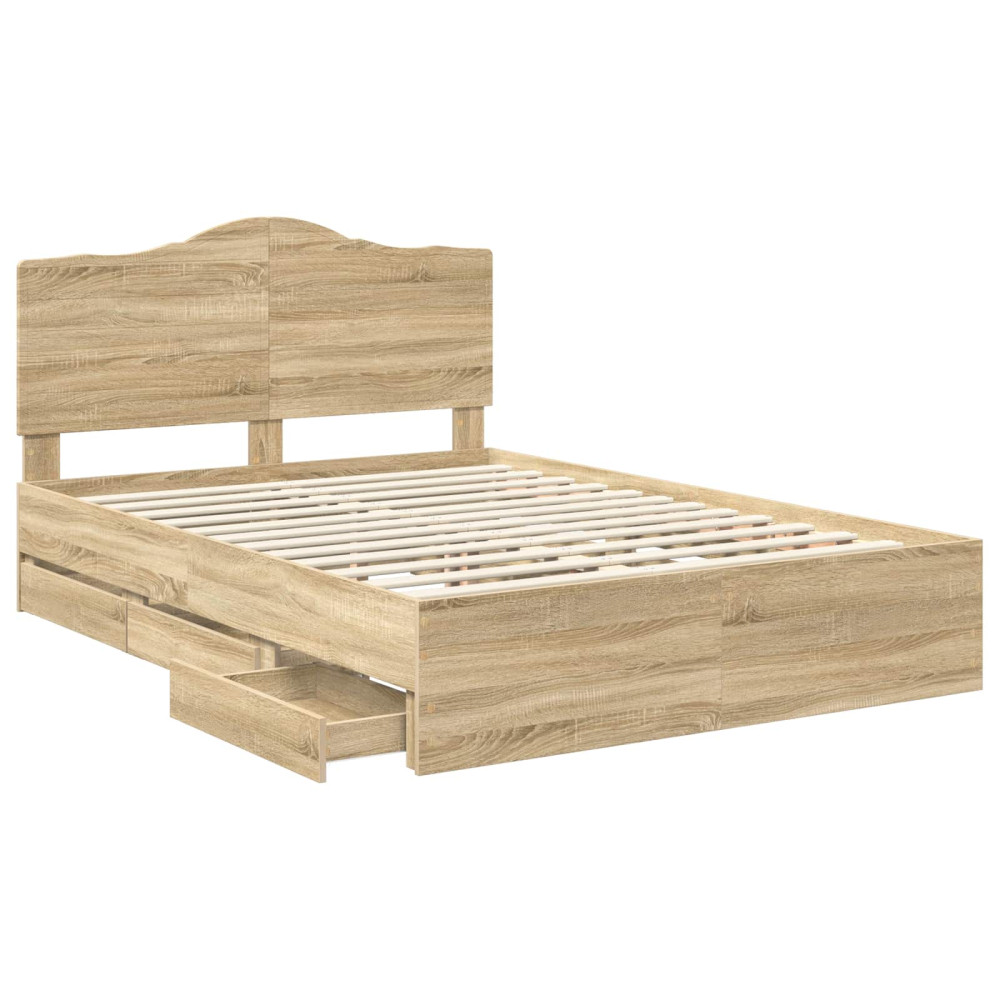 Produktbild för Sängram med låda Sonoma-ek 160 x 200 cm Ingenjörsträ