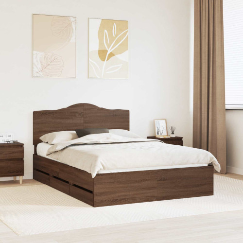vidaXL Sängram med låda med lagring Brun ek 150 x 200 cm Ingenjörsträ - Möbelset
