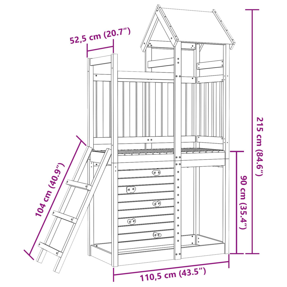 Produktbild för Lekstapel Brun 110,5 x 52,5 x 215 cm Massiv impregnerat trä