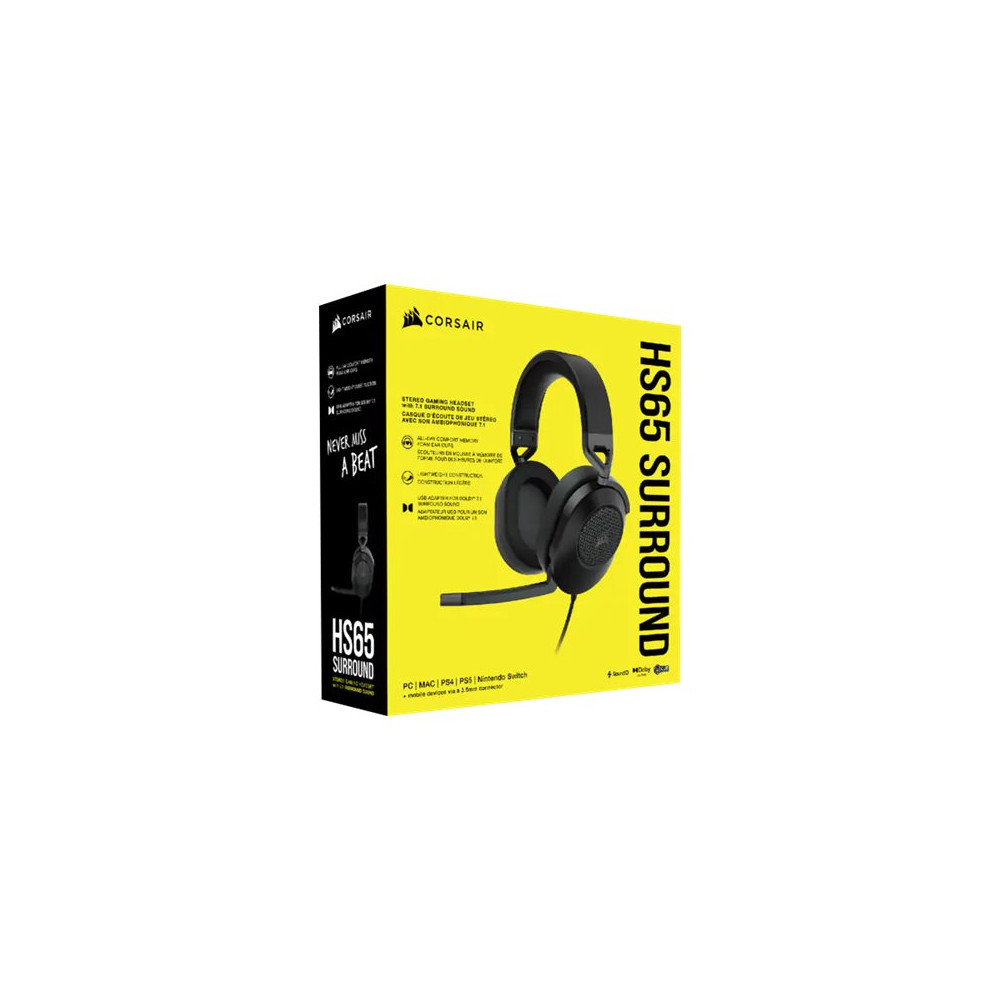 Produktbild för CORSAIR Gaming HS65 SURROUND - headset - 3,5 mm kontakt