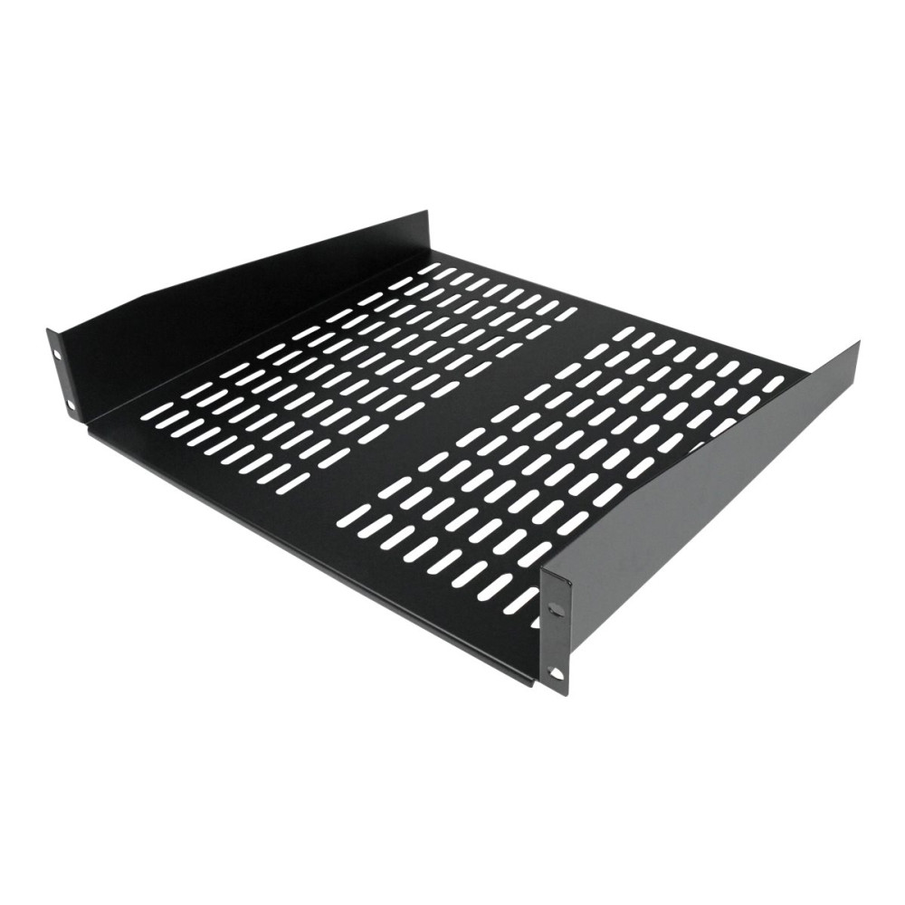 Produktbild för StarTech.com 2U serverrackhylla - Universell ventilerad fribärande serverhylla med rackfäste för 19-tums nätverksutrustning i rack och skåp - Kraftigt stål - Viktkapacitet 23 kg - 41 cm djup hylla, svart - hylla för rack - 2U
