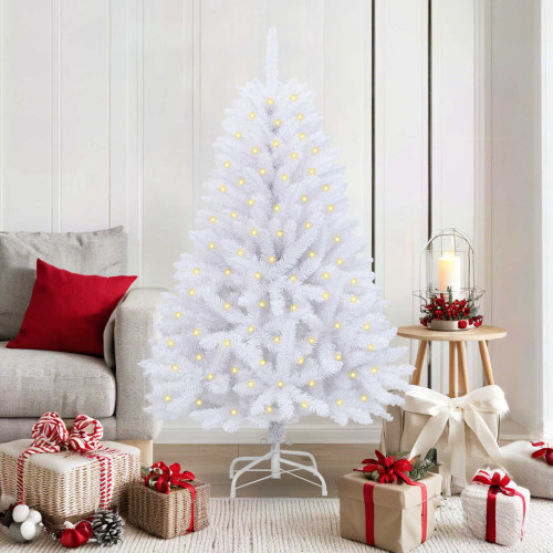 vidaXL Konstgjord julgran med 150 LED-lampor Vit 150 cm PVC och metall