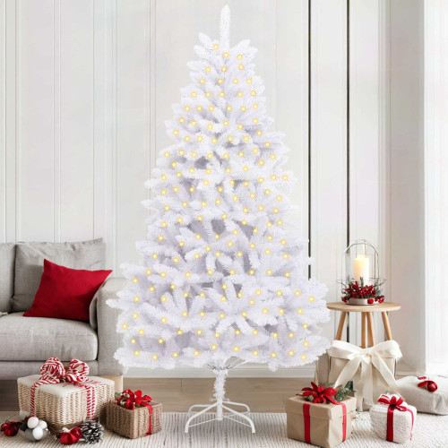 vidaXL Konstgjord julgran med 300 LED-lampor Vit 210 cm PVC och metall