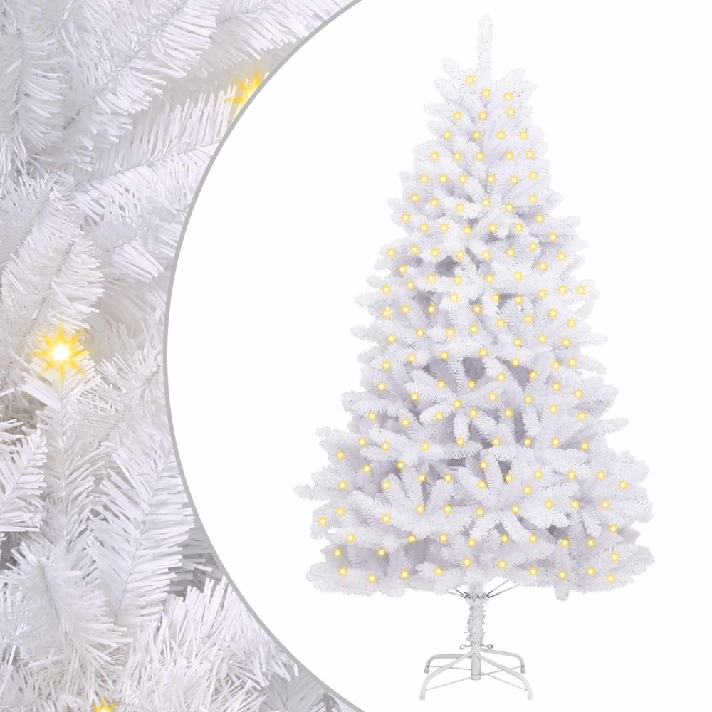 Produktbild för Konstgjord julgran med 300 LED-lampor Vit 210 cm PVC och metall