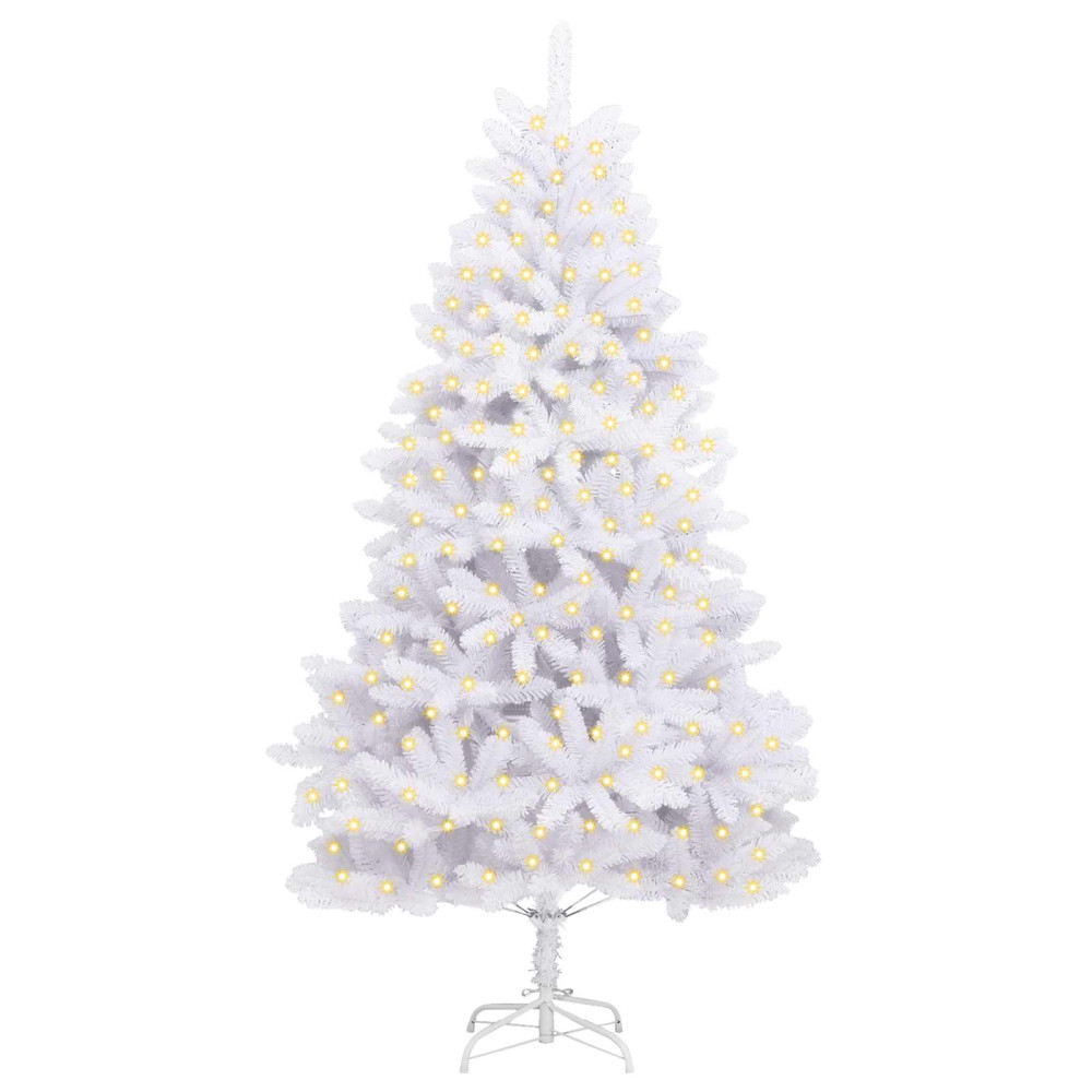 Produktbild för Konstgjord julgran med 300 LED-lampor Vit 210 cm PVC och metall