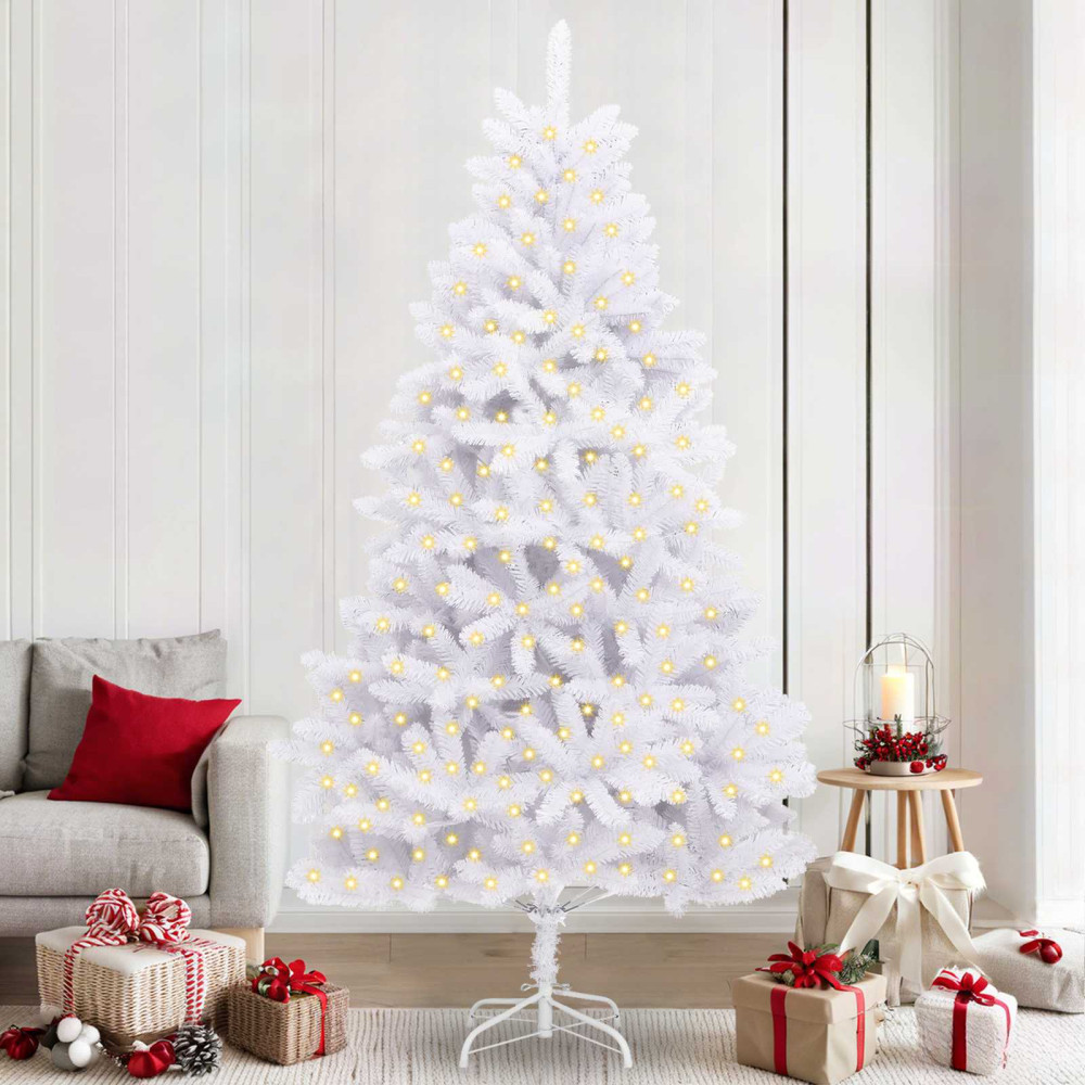 Produktbild för Konstgjord julgran med 300 LED-lampor Vit 240 cm PVC och metall