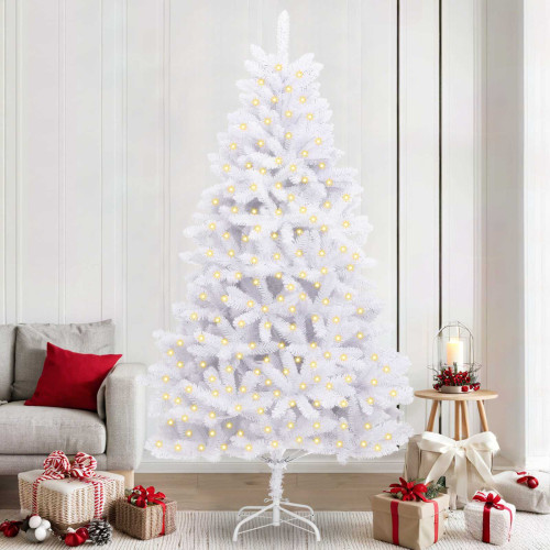 vidaXL Konstgjord julgran med 300 LED-lampor Vit 240 cm PVC och metall