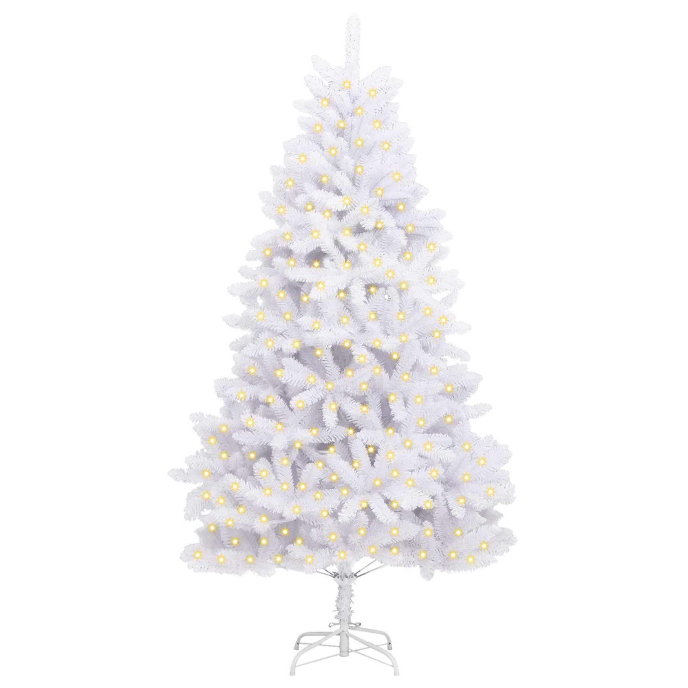 Produktbild för Konstgjord julgran med 300 LED-lampor Vit 240 cm PVC och metall