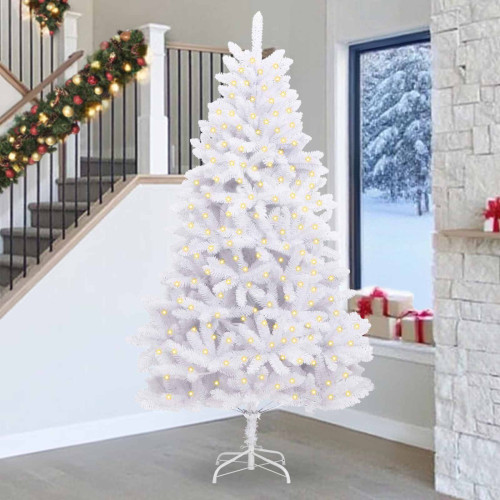 vidaXL Konstgjord julgran med 300 LED-lampor Vit 270 cm PVC och metall
