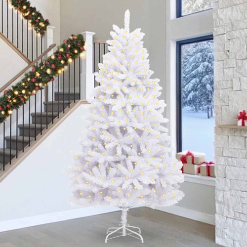 vidaXL Konstgjord julgran med 300 LED-lampor Vit 300 cm PVC och metall