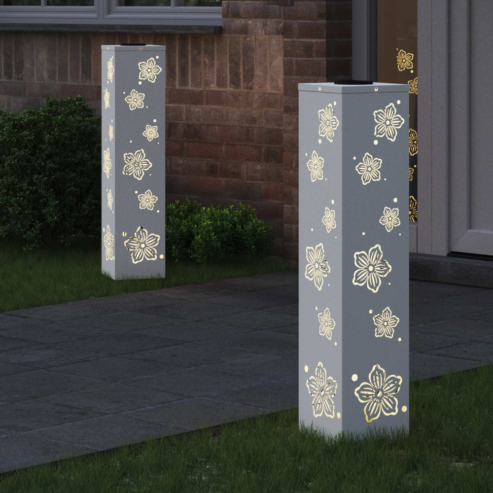 Produktbild för Solar LED Stig Ljus 2 pcs Vit Kallvalsat stål