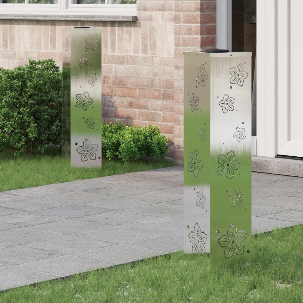 Produktbild för Solar LED Stig Ljus 2 pcs Silver Rostfritt stål