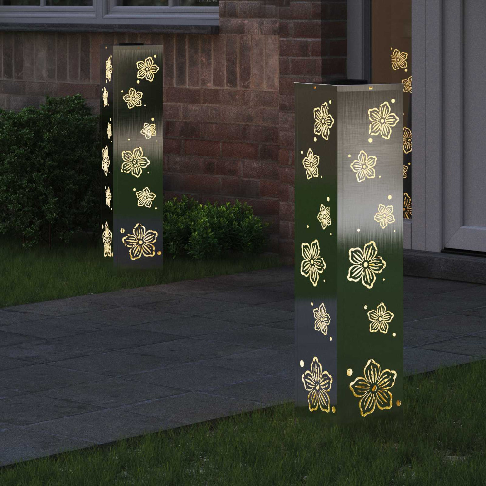 Produktbild för Solar LED Stig Ljus 2 pcs Silver Rostfritt stål