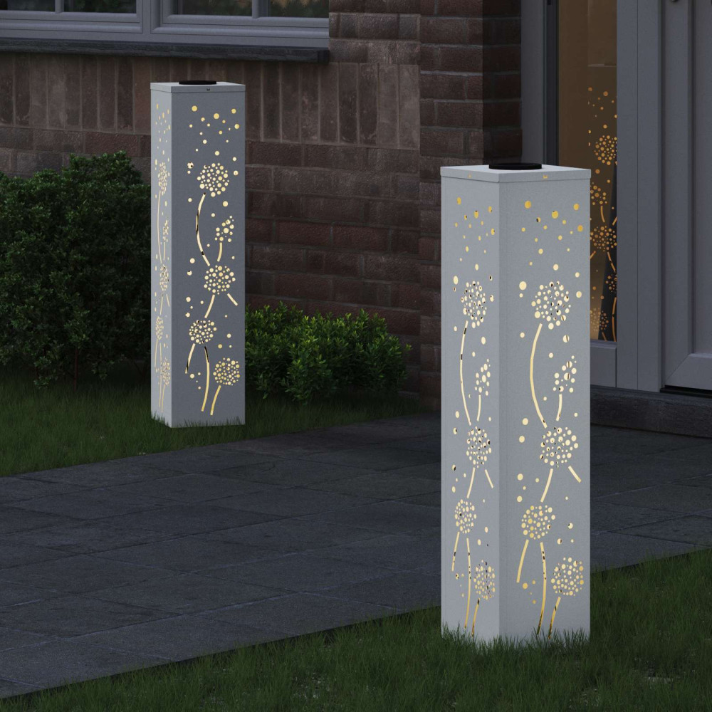 Produktbild för Solar LED Stig Ljus 2 pcs Vit Kallvalsat stål