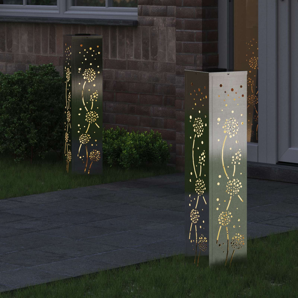 Produktbild för Solar LED Stig Ljus 2 pcs Silver Rostfritt stål