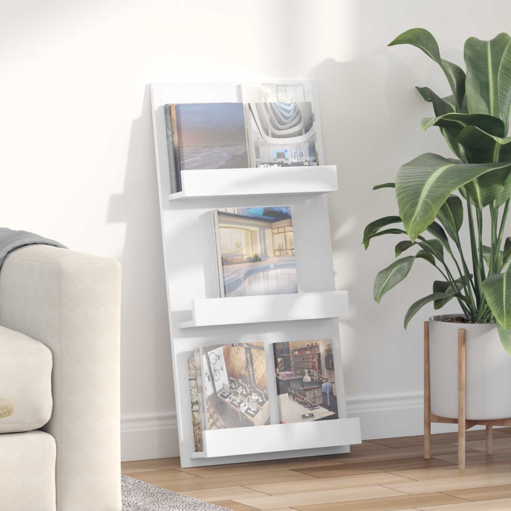 Produktbild för Tidningshylla med hylla Vit 51 x 11 x 102 cm Konstruerat trä