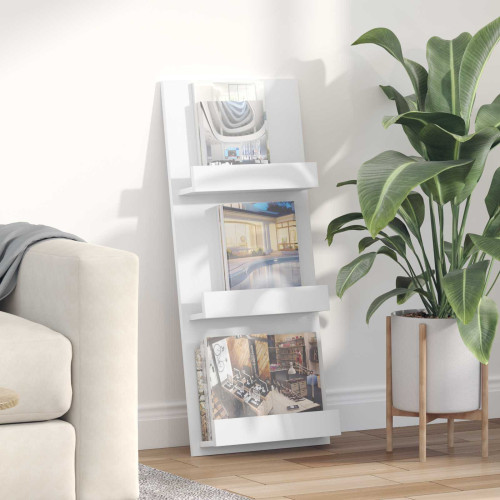 vidaXL Tidningshylla med hylla Vit 43 x 11 x 102 cm Konstruerat trä
