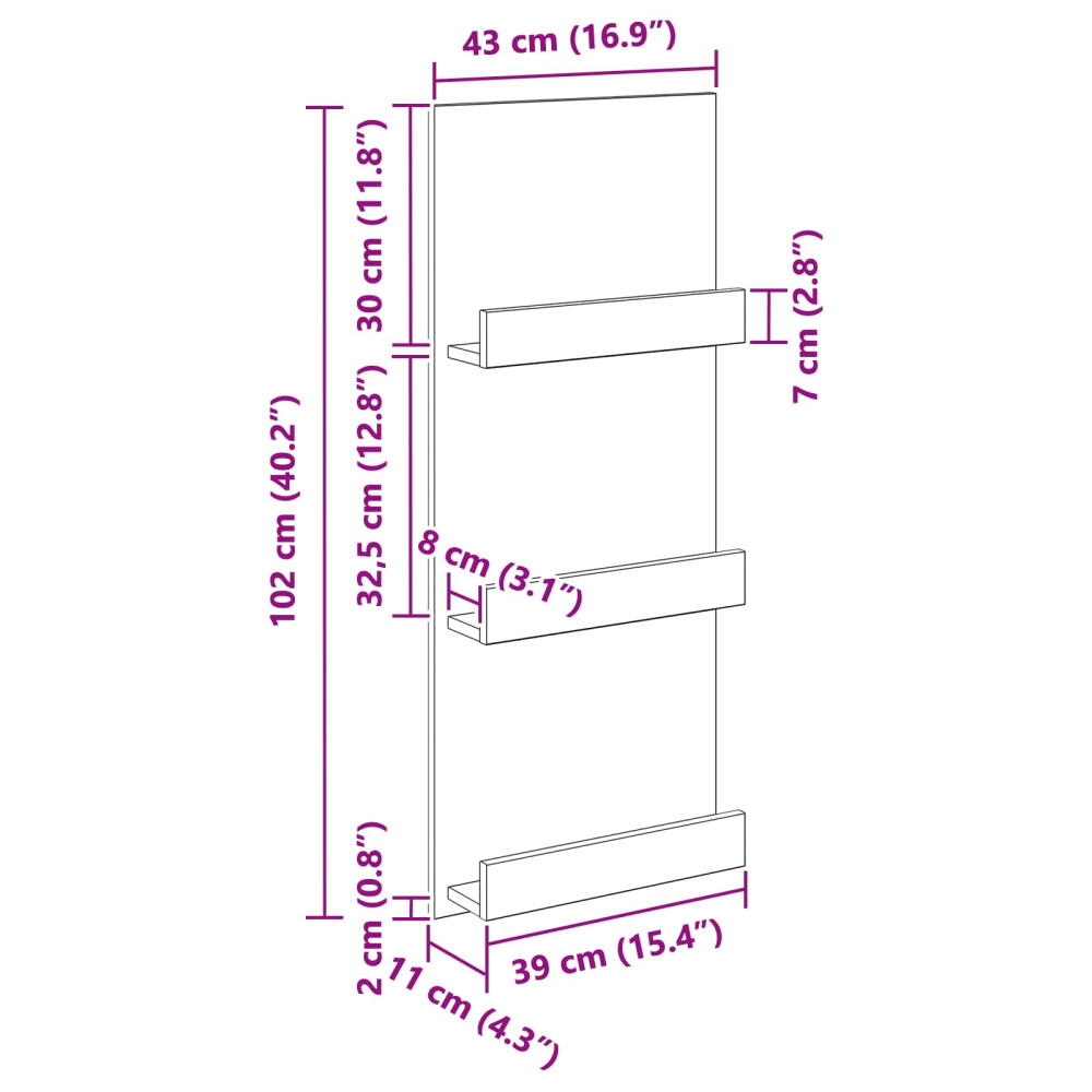 Produktbild för Tidningshylla Betonggrå 43 x 11 x 102 cm Konstruerat trä