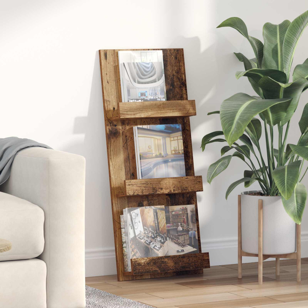 Produktbild för Tidningshylla Gammalt trä 43 x 11 x 102 cm Konstruerat trä