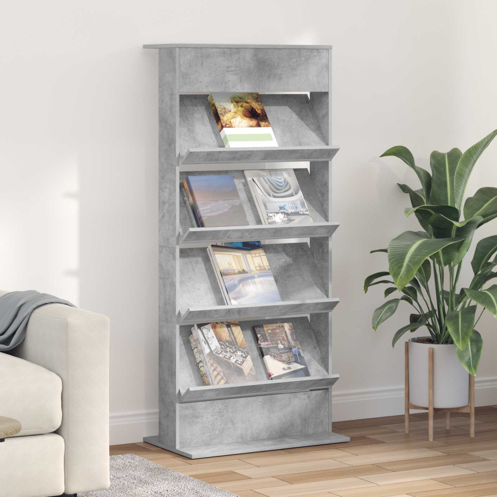 Produktbild för Tidningshylla Betonggrå 70 x 41 x 156 cm Konstruerat trä