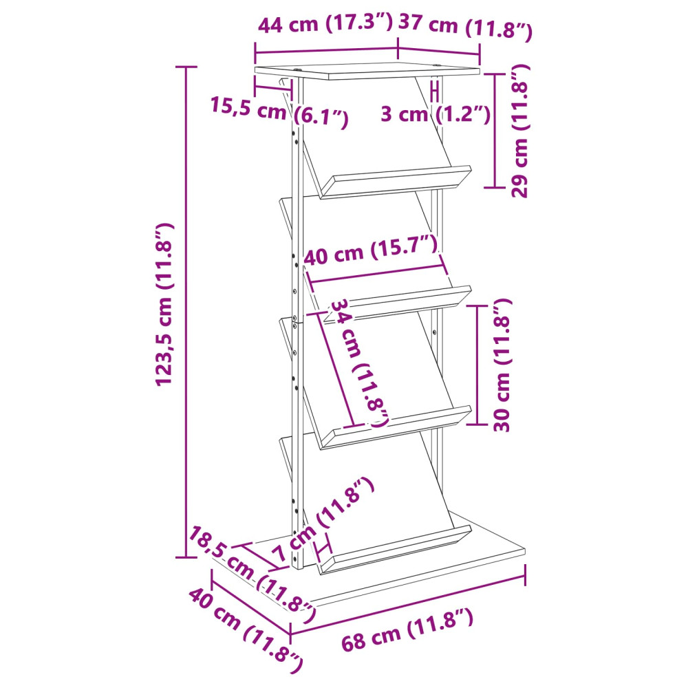 Produktbild för Tidningshylla Rökt ek 68 x 40 x 123.5 cm Konstruerat trä