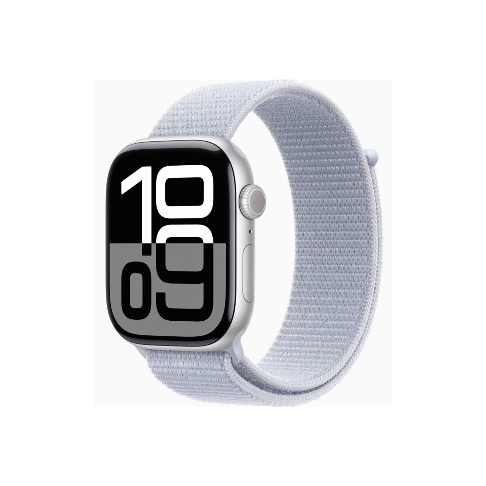 Produktbild för Apple Watch Series 10 (GPS) - silveraluminium - smart klocka med sportögla - blå moln - 64 GB