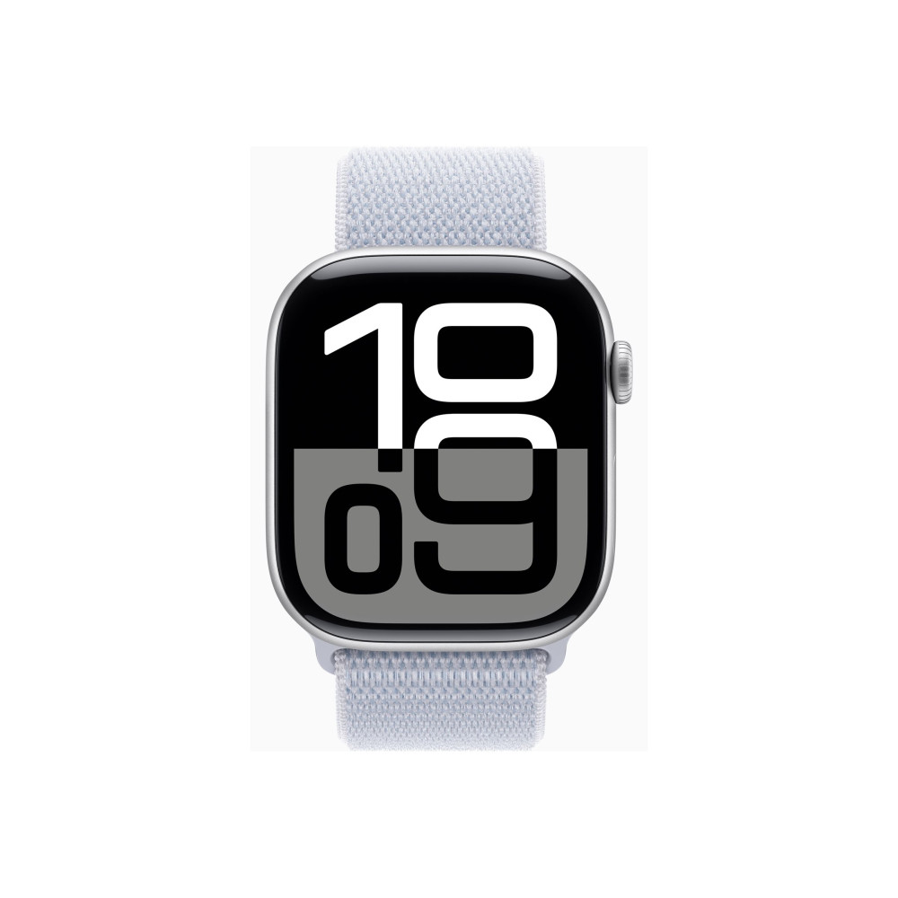 Produktbild för Apple Watch Series 10 (GPS) - silveraluminium - smart klocka med sportögla - blå moln - 64 GB